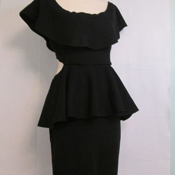 NWT Endless Rose Black Cut Out Peplum Off the Shoulder Sweater Dress-Large - Picture 1 of 13